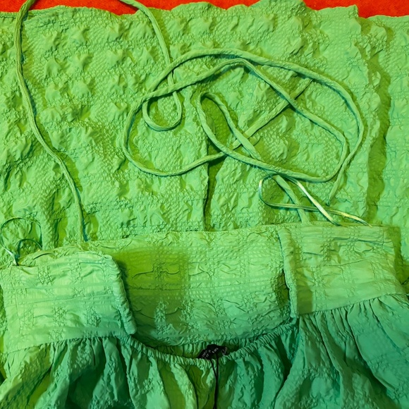 Zara oversized green textured tiered midi sun dress NWT - Picture 11 of 12